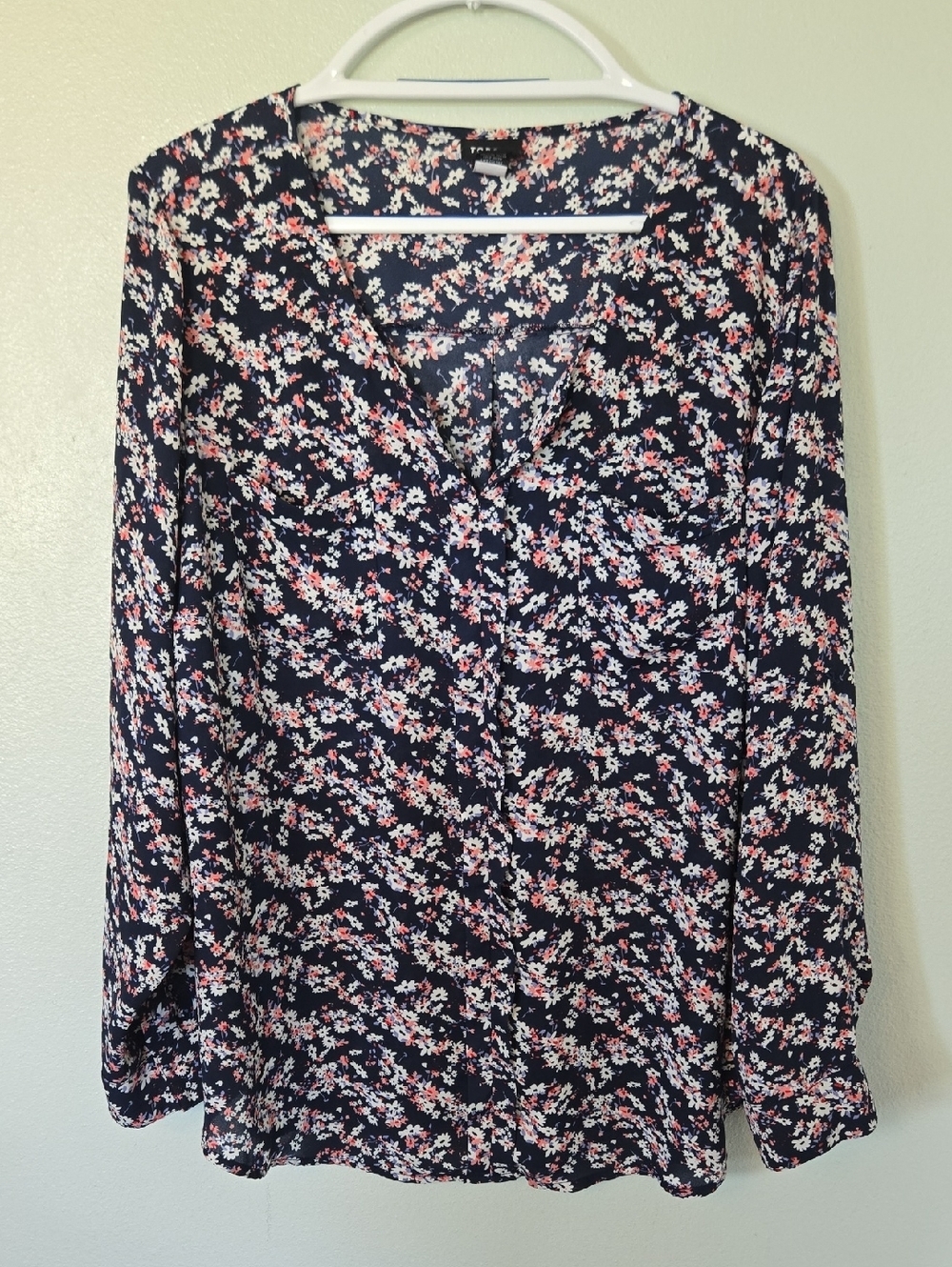 Torrid | Navy Floral Sheer Long Sleeve Chiffon Blouse Size 2